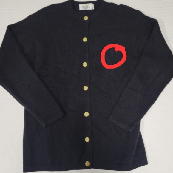 Sak's Vintage Luxury 100% Cashmere Black Button Front Cardigan Gold Buttons Chic - Picture 7 of 7